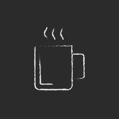Mug of hot drink icon drawn in chalk.