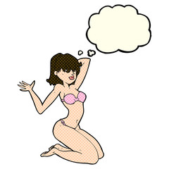 cartoon sexy bikini girl with thought bubble