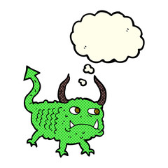 cartoon little demon with thought bubble