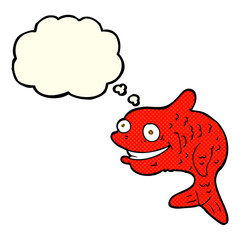 cartoon happy fish with thought bubble
