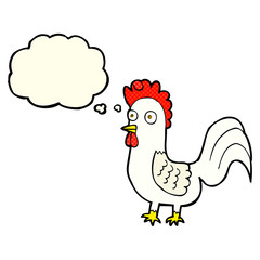 cartoon rooster with thought bubble