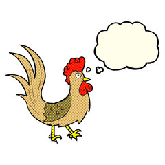cartoon cockerel with thought bubble