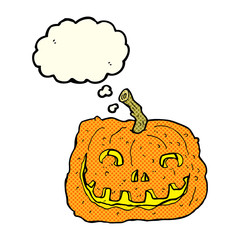 cartoon pumpkin with thought bubble