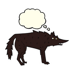 cartoon wolf with thought bubble