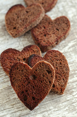 Heart shaped rye toasts