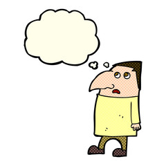 cartoon worried man with thought bubble
