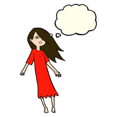 cartoon ghost like girl with thought bubble