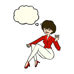 cartoon businesswoman sitting with thought bubble