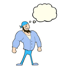 cartoon manly sailor man with thought bubble