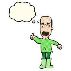 cartoon annoyed old man with thought bubble