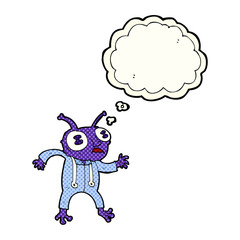 cartoon alien spaceman with thought bubble