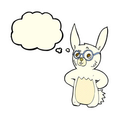 cartoon rabbit wearing spectacles with thought bubble