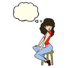 cartoon woman striking pose with thought bubble