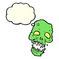 cartoon scary skull with thought bubble