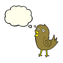 cartoon tweeting bird with thought bubble