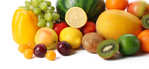 Fototapeta na wymiar Fresh vegetables and fruits isolated on white
