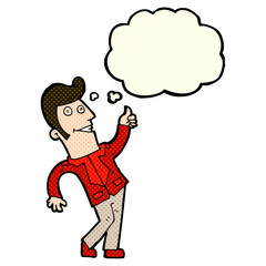 cartoon man giving thumbs up sign with thought bubble