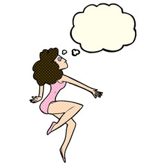 cartoon dancing woman with thought bubble