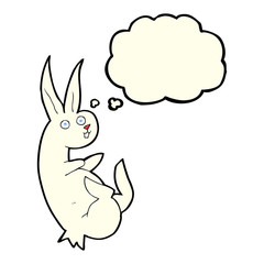 cue cartoon rabbit with thought bubble