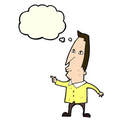 cartoon pointing man with thought bubble
