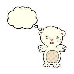 frightened polar bear cartoon with thought bubble