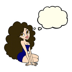cartoon pretty woman with thought bubble