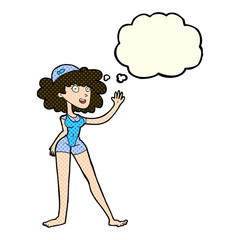 cartoon swimmer woman with thought bubble
