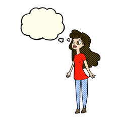 cartoon pretty girl with thought bubble