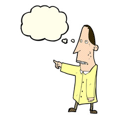 cartoon ugly man pointing with thought bubble