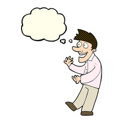 cartoon excited man with thought bubble