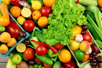 Naklejka na ściany i meble Heap of fresh fruits and vegetables close up