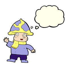 cartoon mushroom man with thought bubble