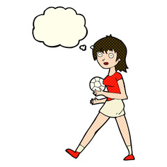 cartoon soccer girl with thought bubble