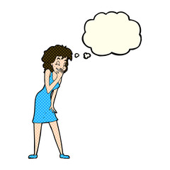 cartoon woman laughing with thought bubble