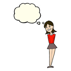 cartoon happy woman with thought bubble