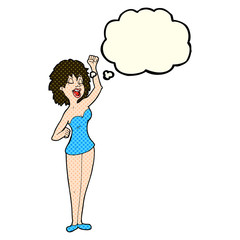 cartoon dancing woman with thought bubble