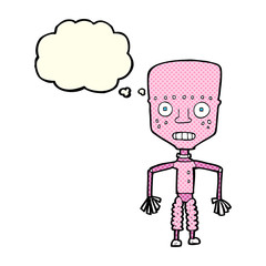 Obraz na płótnie Canvas funny cartoon robot with thought bubble