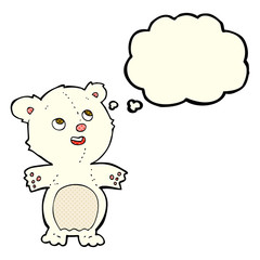 cartoon happy little polar bear with thought bubble