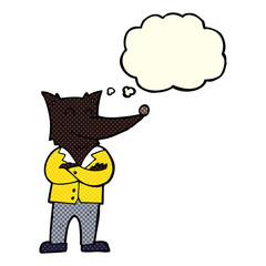 cartoon wolf in shirt with thought bubble