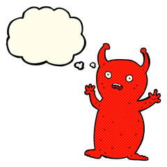 cartoon funny little alien with thought bubble