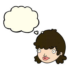 cartoon staring girl with thought bubble