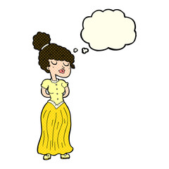 cartoon pretty victorian woman with thought bubble