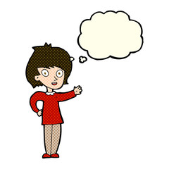cartoon happy woman with thought bubble
