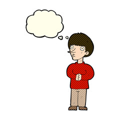 cartoon nervous man with thought bubble