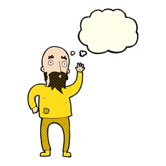 cartoon bearded man waving with thought bubble