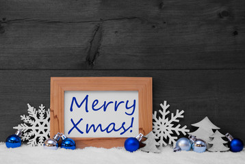Obraz na płótnie Canvas Blue Gray Christmas Decoration, Snow, Merry Xmas