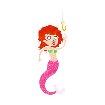 cartoon mermaid and fish hook