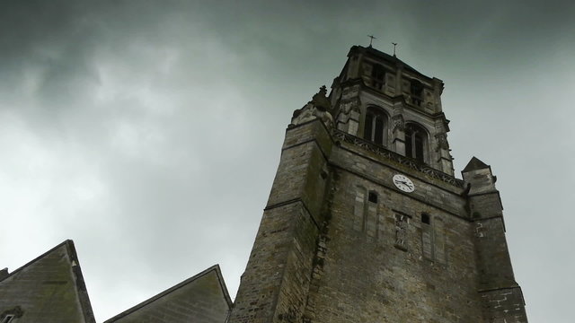 Tower of an historic french church, time lapse