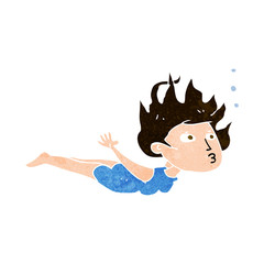 cartoon woman swimming underwater