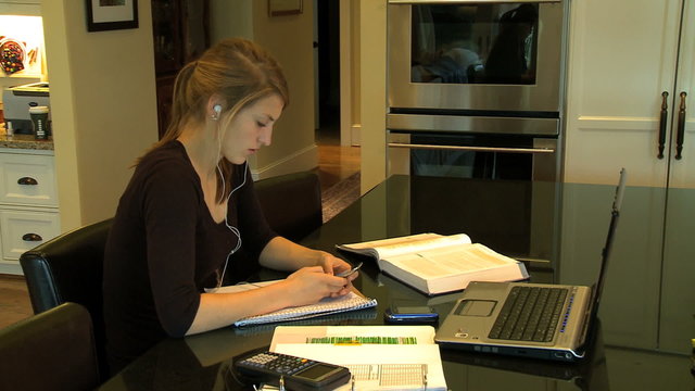 Student studying wi computer using IPOD